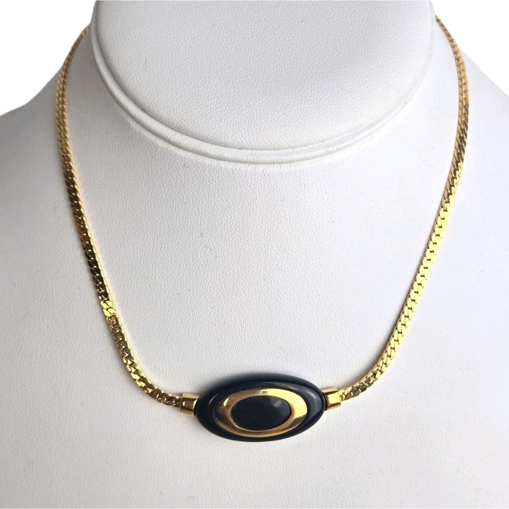 Crown Trifari 60s Modern Geometric Black Gold Necklace Glam Vintage 15.5" MCM
